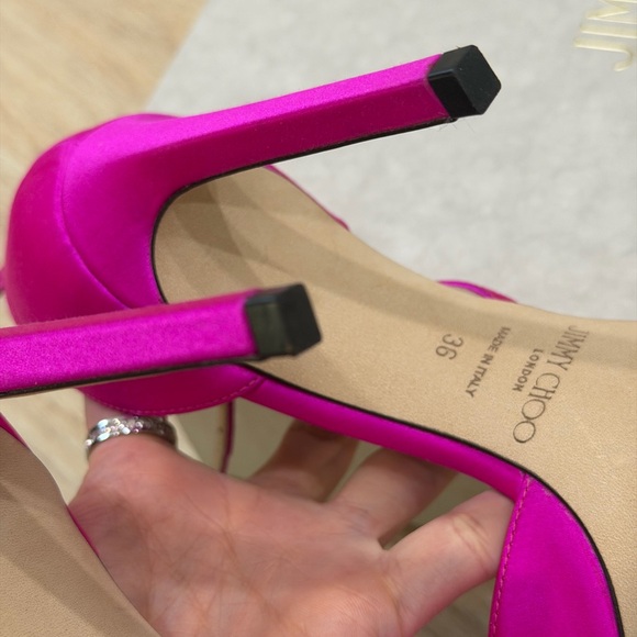 Jimmy Choo Fuchsia Satin Open-Toe Ankle-Strap Heels